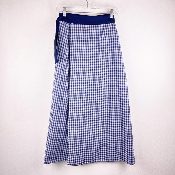 Vintage Wrap Long Skirt Blue White Patchwork Floral Gingham Plaid Women's Medium - Picture 4 of 13